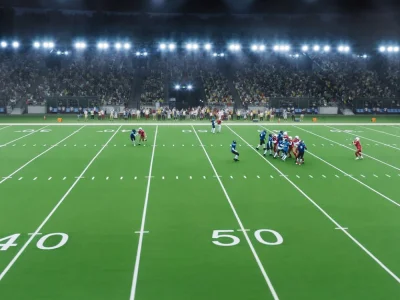 De twee teams zijn aan het American footballen.
